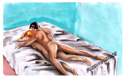 Gospođa Kamila uživa u suprugovoj masaži cijelog tijela mirisnim uljem za Valentinovo. muškarac legne na ženu i masira joj cijelo tijelo