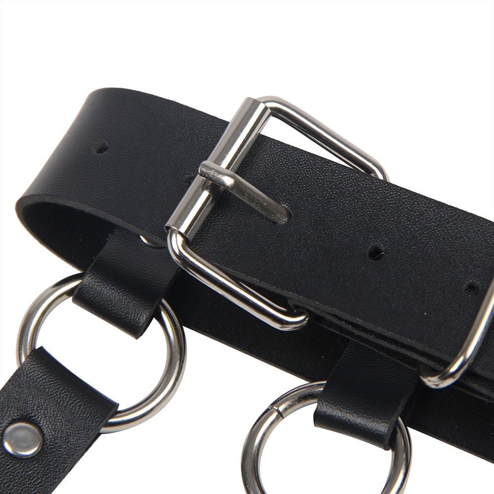 Wild black leather chest punk bondage belt with chain