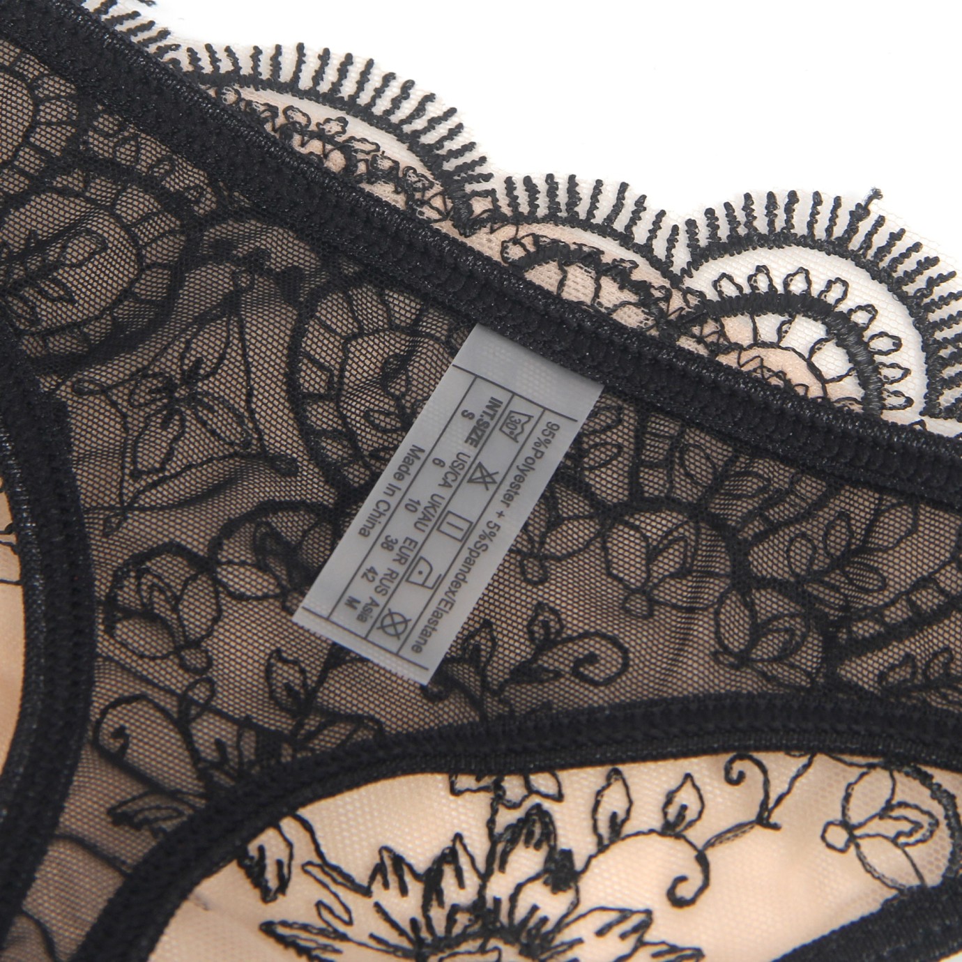 Black Sexy Mesh Embroidery Lace Garter Bra Set