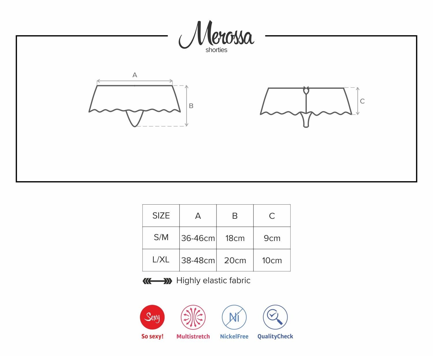 Obsessive gaćice Merossa, dimenzije
