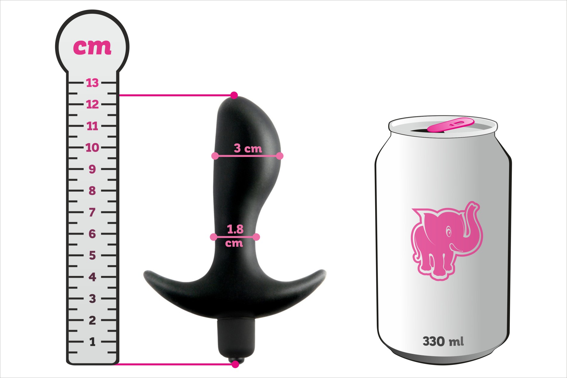 Prostate Jet vibrirajući analni čep - dimenzije u usporedbi s limenkom