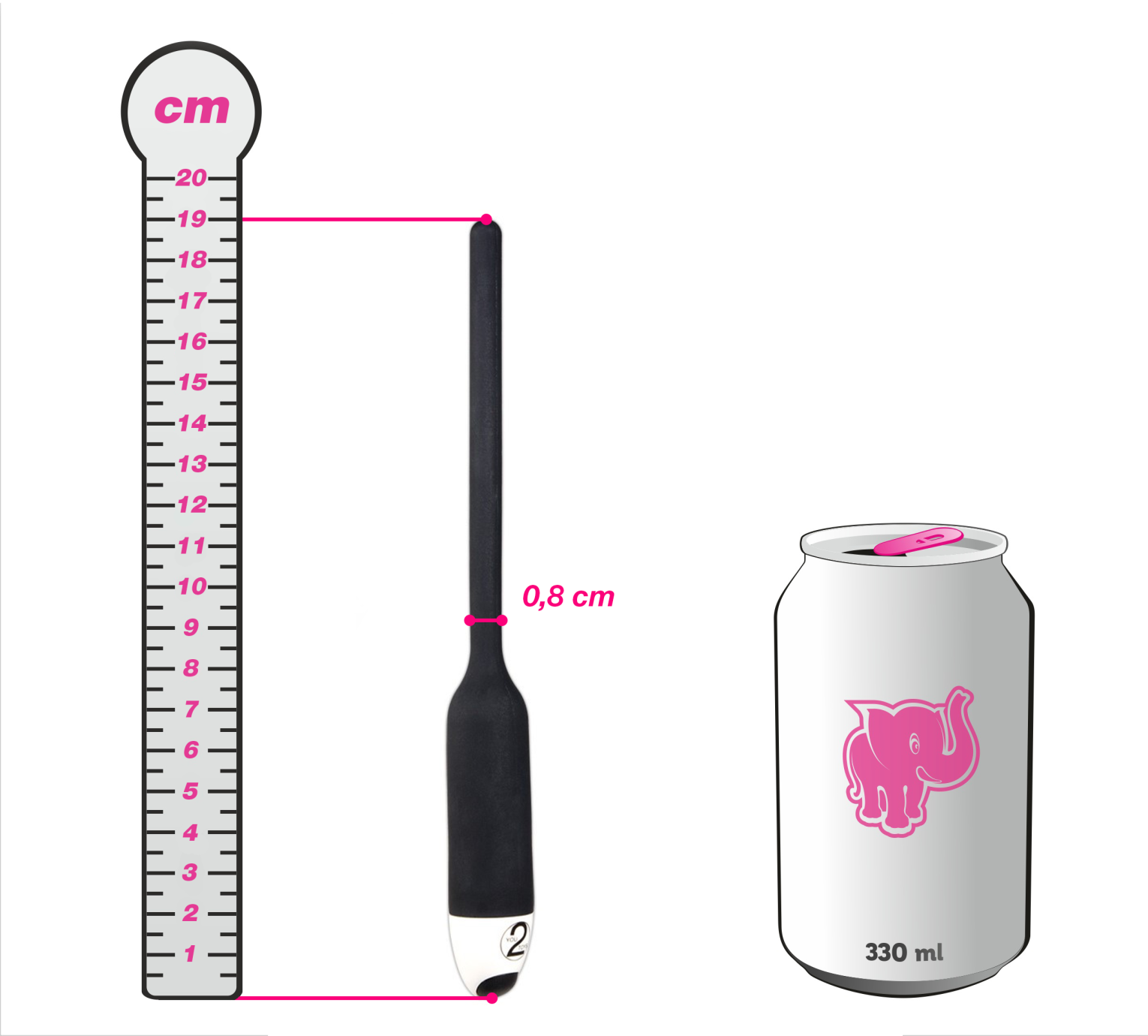 Darkness Vibe vibrirajući dilatator, dimenzije u odnosu na limenku