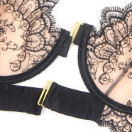 Black Sexy Mesh Embroidery Lace Garter Bra Set